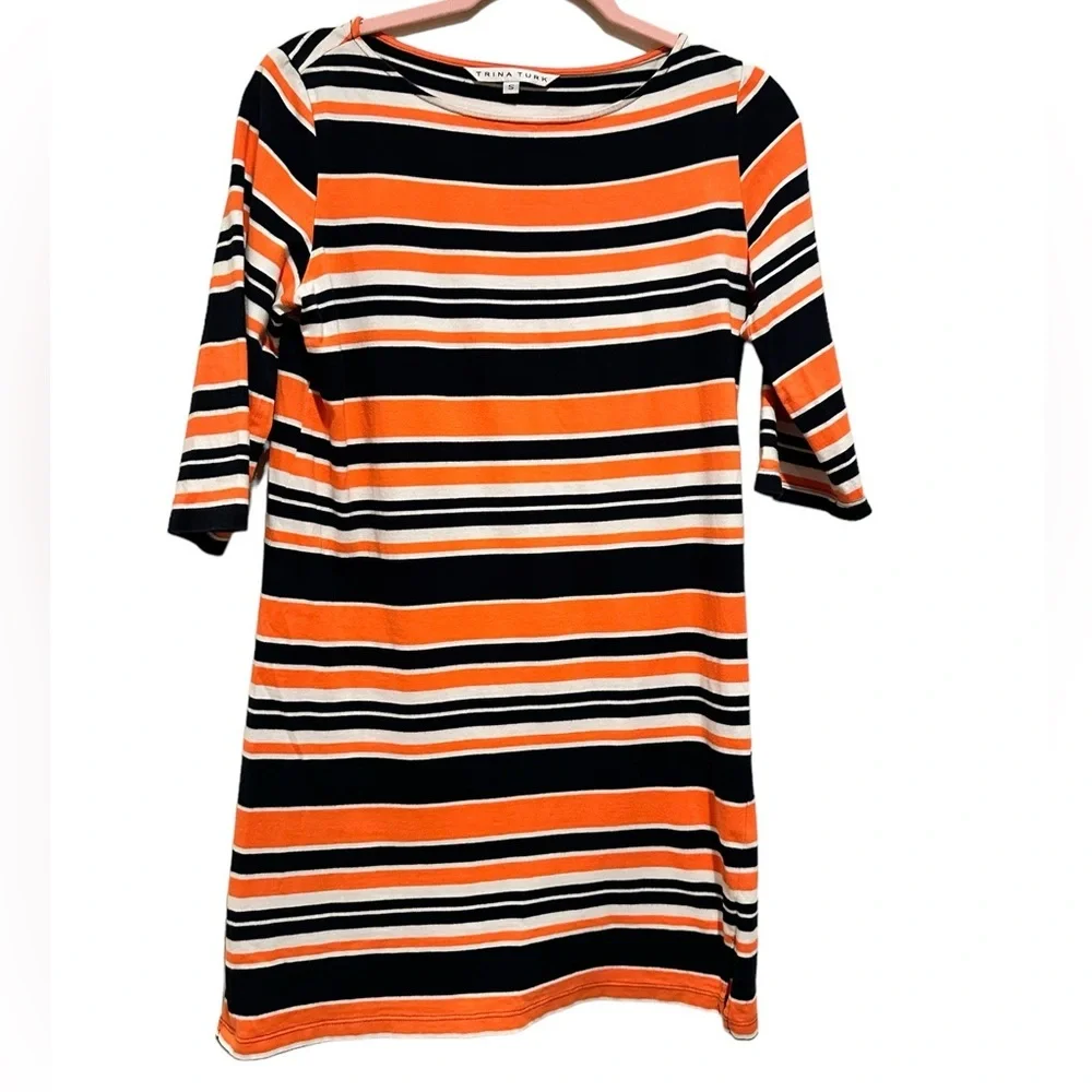 TRINA TURK STRIPED BOATNECK PULLOVER COTTON MINI DRESS S